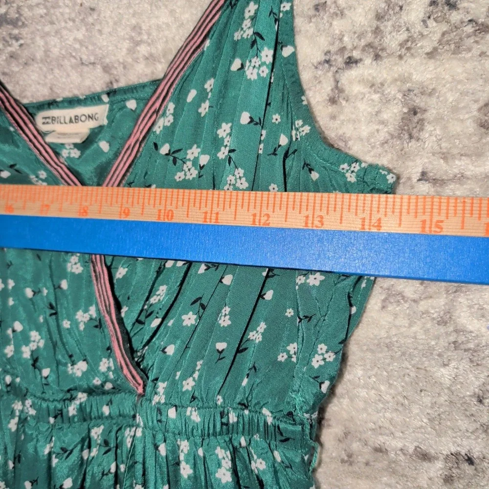 Billabong Green Floral Faux Wrap Maxi Dress M Boho Sleeveless Empire Waist - Picture 5 of 13